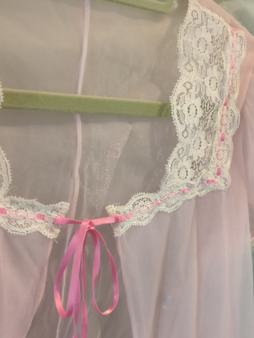 Vintage Vanity Fair & Shadowline Sheer Peignoir Robe Set Pink Blue Lace SP - Picture 6 of 16
